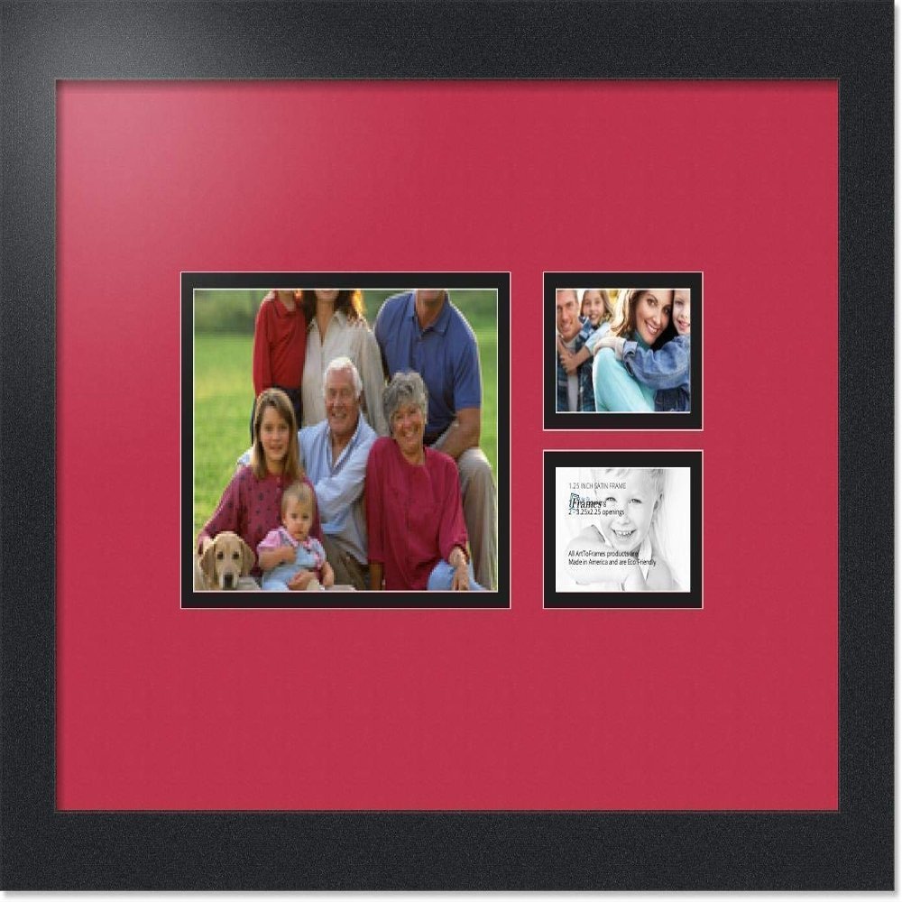 ArtToFrames Collage Photo Frame Double Mat with 1 - 5x7 and 2 - 2.25x3.25 Openings and Satin Black Frame