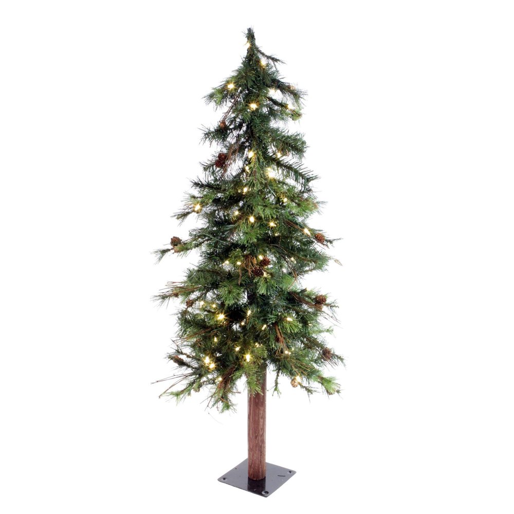 Vickerman 4' Mixed Country Alpine Artificial Christmas Tree, Warm White Dura-Lit LED Lights - Faux Christmas Tree - Seasonal Indoor Home Decor