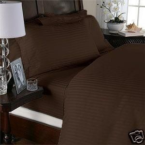 Grandeur Linens 1000 Thread Count Three (3) Piece King Size Chocolate Stripe Duvet Cover Set, 100% Egyptian Cotton, Deep Pocket