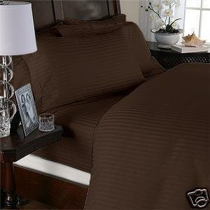Grandeur Linens 1000 Thread Count Three (3) Piece King Size Chocolate Stripe Duvet Cover Set, 100% Egyptian Cotton, Deep Pocket
