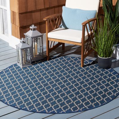 SAFAVIEH Washable Rug Outdoor Courtyard Collection - 7'10" Round, Navy & Beige, Non-Shedding & Easy Cleaning, Ideal for Patio, Backyard, Mudroom (CY6919-268)