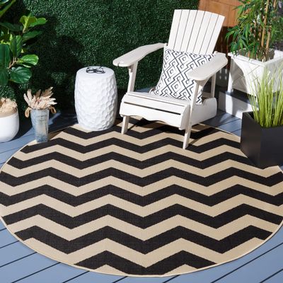 SAFAVIEH Washable Rug Outdoor Courtyard Collection - 7'10" Round, Black & Beige, Non-Shedding & Easy Cleaning, Ideal for Patio, Backyard, Mudroom (CY6245-256)