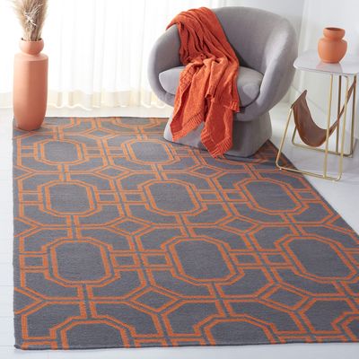 SAFAVIEH Dhurries Collection 3' x 5' Blue/Orange DHU860B Handmade Flatweave Premium Wool Area Rug