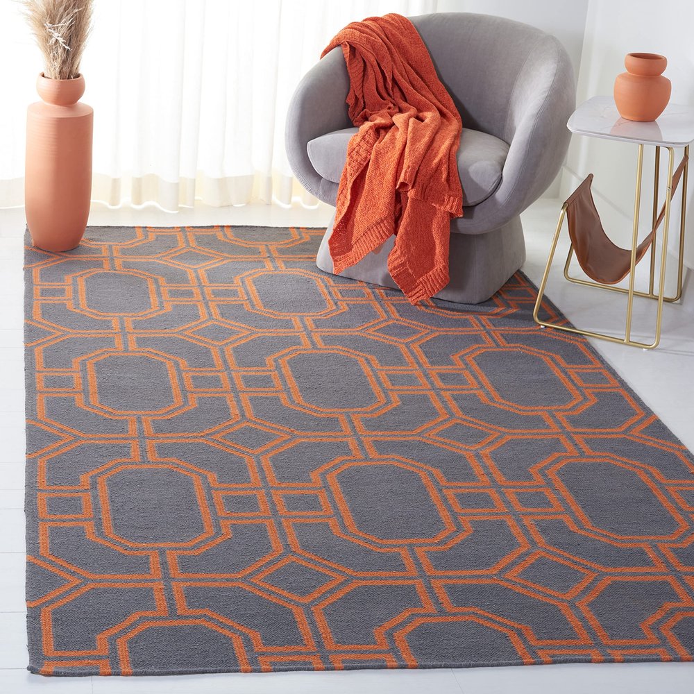 SAFAVIEH Dhurries Collection 3' x 5' Blue/Orange DHU860B Handmade Flatweave Premium Wool Area Rug