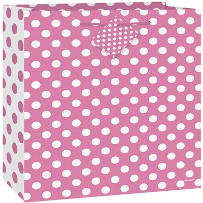 Unique Industries, Medium Gift Bag, 9 x 7 inches - Hot Pink Polka Dot