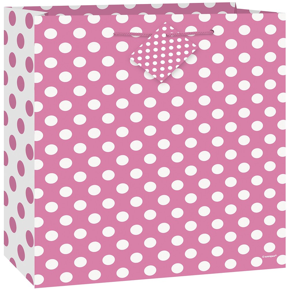 Unique Industries, Medium Gift Bag, 9 x 7 inches - Hot Pink Polka Dot