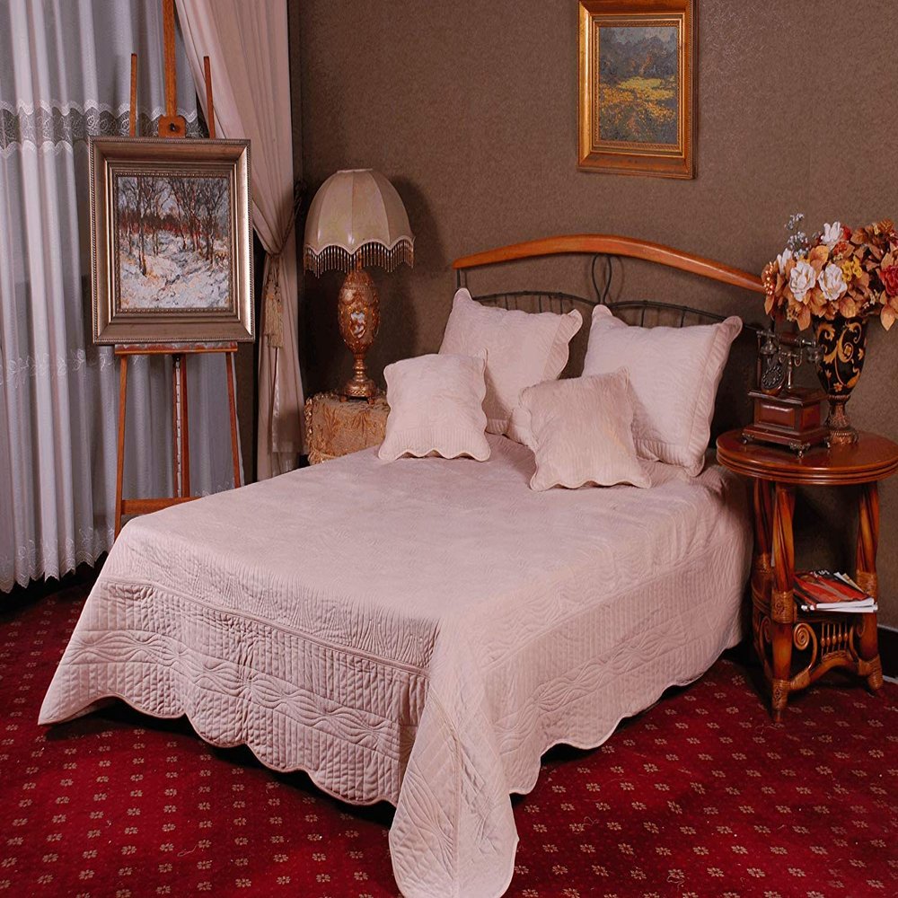 Tache 3 PC Solid Matelasse Super Soft Plush Terry Good Vibrations Blanket Bedspread Set in Tan, Twin