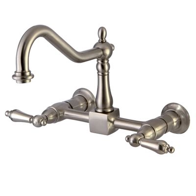 Kingston Brass KS1248AL Heritage Wall Mount Center Kitchen Faucet Lever Handle, 8-1/2", Brushed Nickel