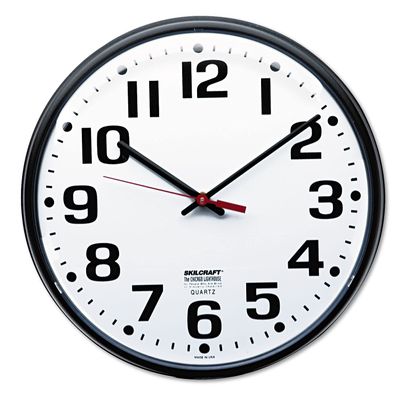 AbilityOne - NSN3897944 - Quartz Wall Clock Slimline - Plastic Frame - 12.75 in Diameter - Black Case/White Face