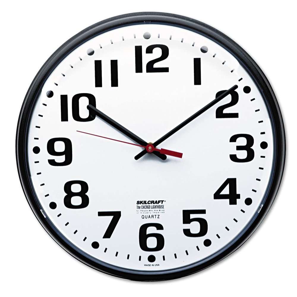 AbilityOne - NSN3897944 - Quartz Wall Clock Slimline - Plastic Frame - 12.75 in Diameter - Black Case/White Face