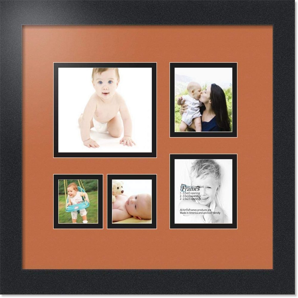 Art to Frames Double-Multimat-143-693/89-FRBW26079 Collage Photo Frame Double Mat with 1-4.5x5.5 and 2-2.5x2.5, 3.5x3.5 Openings and Satin Black Frame