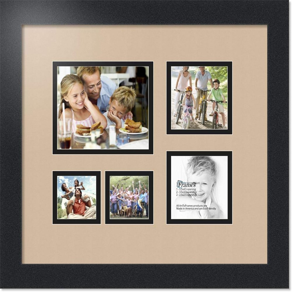 Art to Frames Double-Multimat-143-782/89-FRBW26079 Collage Photo Frame Double Mat with 1-4.5x5.5 and 2-2.5x2.5, 3.5x3.5 Openings and Satin Black Frame