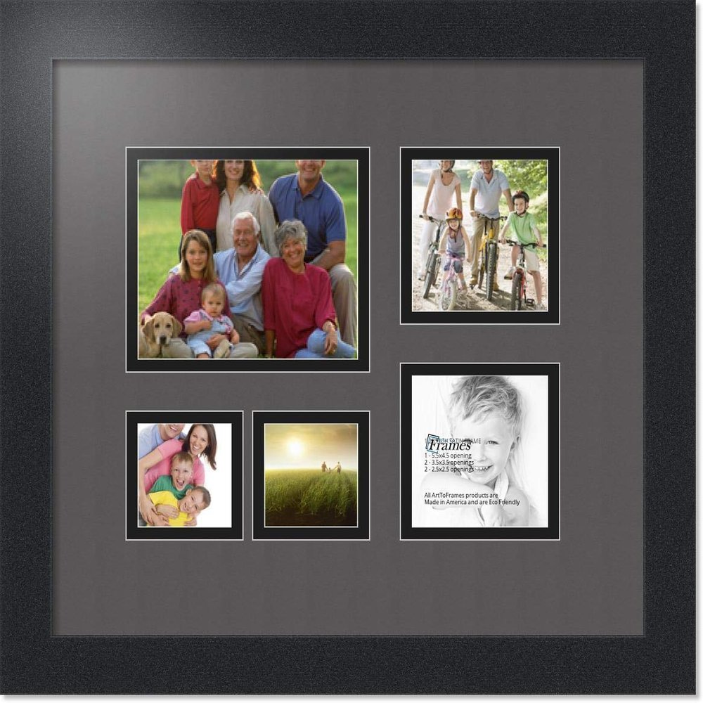 Art to Frames Double-Multimat-143-41/89-FRBW26079 Collage Photo Frame Double Mat with 1 - 4.5x5.5 and 2 - 2.5x2.5, 3.5x3.5 Openings and Satin Black Frame