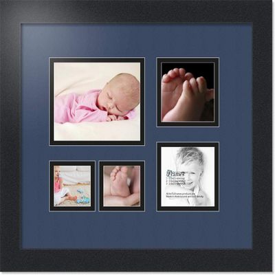 Art to Frames Double-Multimat-143-837/89-FRBW26079 Collage Photo Frame Double Mat with 1-4.5x5.5 and 2-2.5x2.5, 3.5x3.5 Openings and Satin Black Frame
