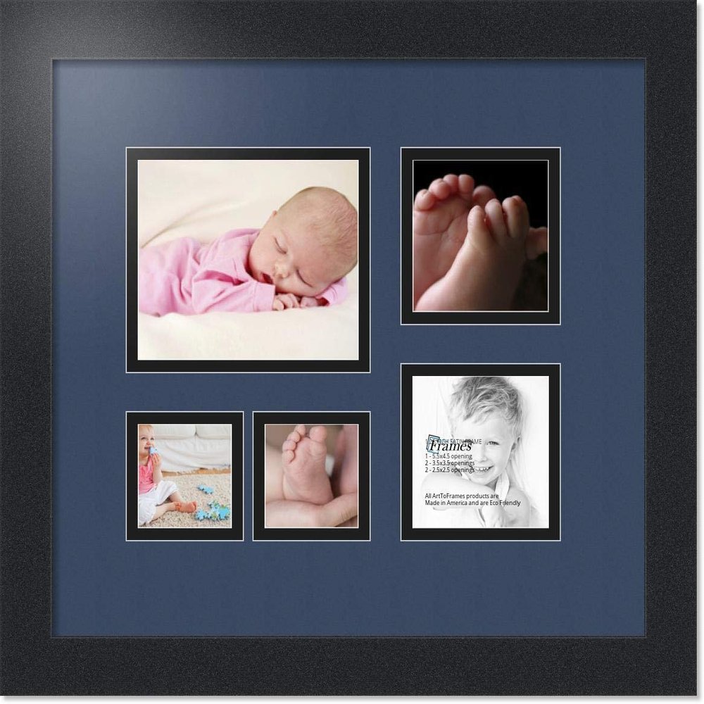 Art to Frames Double-Multimat-143-837/89-FRBW26079 Collage Photo Frame Double Mat with 1-4.5x5.5 and 2-2.5x2.5, 3.5x3.5 Openings and Satin Black Frame