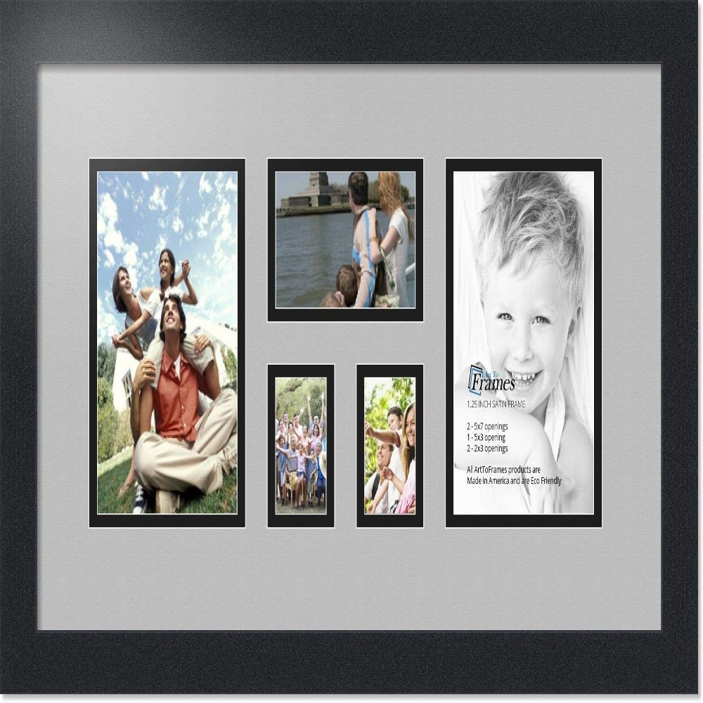 Art to Frames Double-Multimat-315-88/89-FRBW26079 Collage Photo Frame Double Mat with 1-3x5 and 2-2x3, 5x7 Openings and Satin Black Frame
