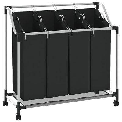 vidaXL Laundry Sorter with 4 Removable Bags, Durable Steel Frame, Convenient Handles and Castors, Easy Assembly, Efficient Organizer for Laundry Room or Closet, Black