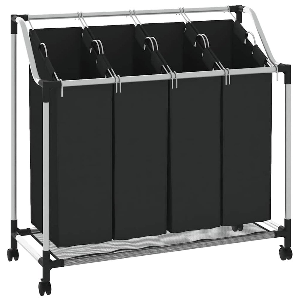 vidaXL Laundry Sorter with 4 Removable Bags, Durable Steel Frame, Convenient Handles and Castors, Easy Assembly, Efficient Organizer for Laundry Room or Closet, Black