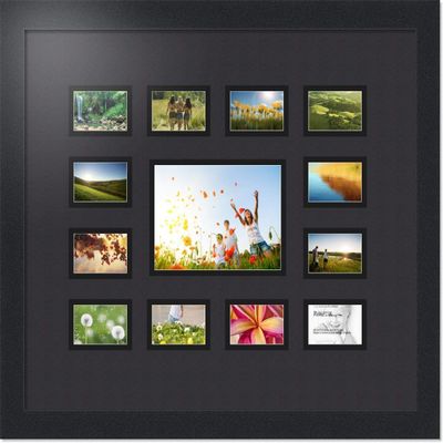 Art to Frames Double-Multimat-569-89/89-FRBW26079 Collage Photo Frame Double Mat with 1-4.75x6.75 and 12-2x3 Openings and Satin Black Frame