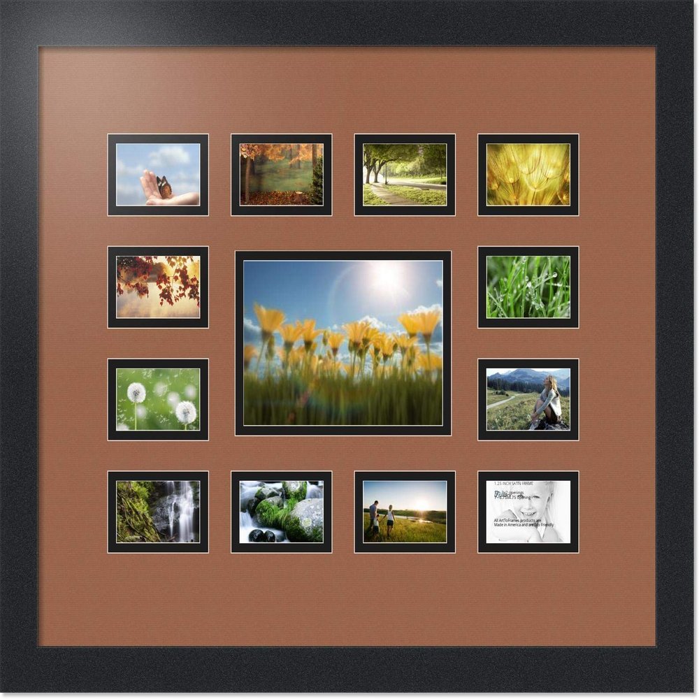 Art to Frames Double-Multimat-569-771/89-FRBW26079 Collage Photo Frame Double Mat with 1-4.75x6.75 and 12-2x3 Openings and Satin Black Frame