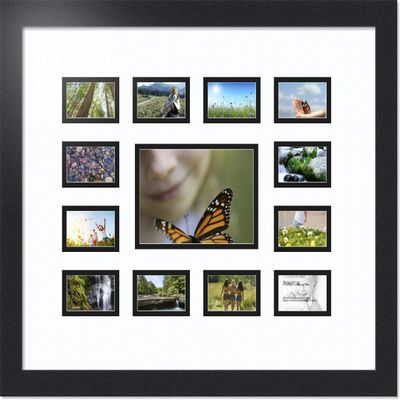 ArtToFrames Collage Photo Frame Double Mat with 1 - 4.75x6.75 and 12 - 2x3 Openings and Satin Black Frame