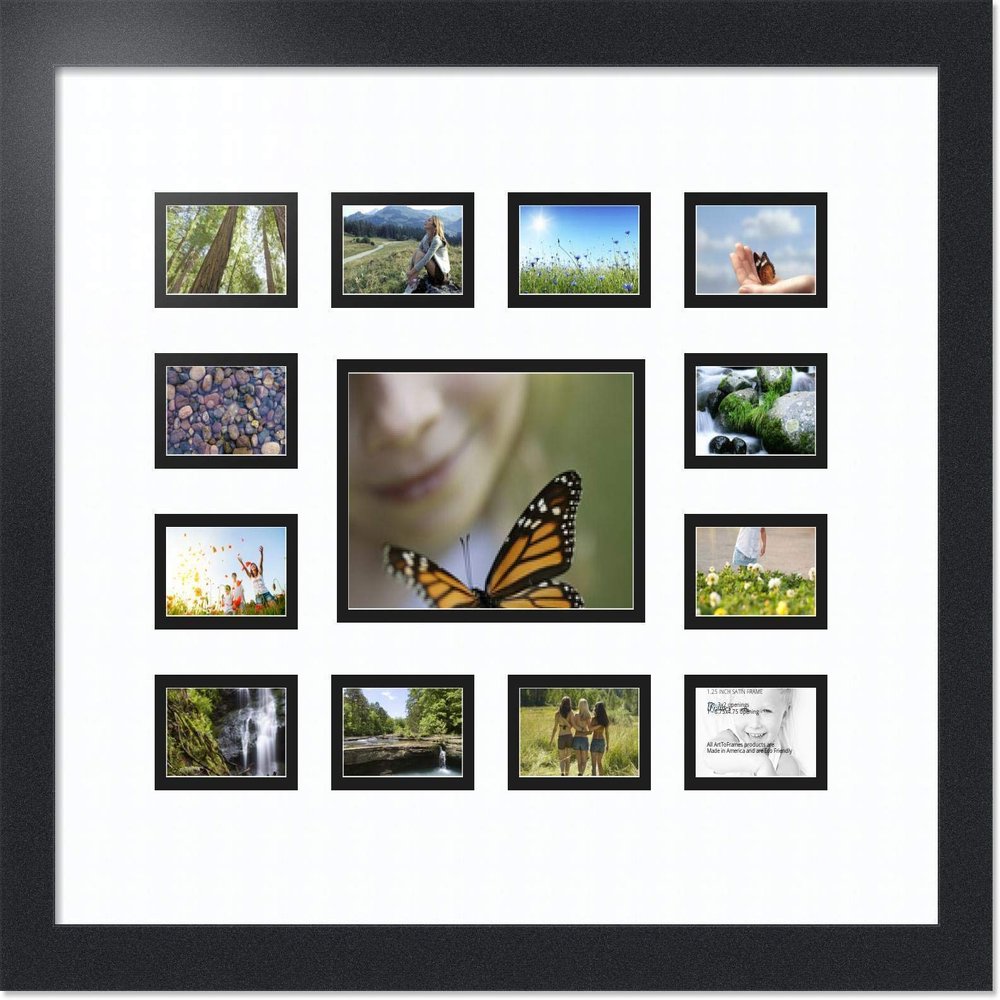 ArtToFrames Collage Photo Frame Double Mat with 1 - 4.75x6.75 and 12 - 2x3 Openings and Satin Black Frame