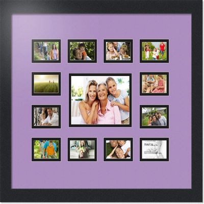 Art to Frames Double-Multimat-569-805/89-FRBW26079 Collage Photo Frame Double Mat with 1-4.75x6.75 and 12-2x3 Openings and Satin Black Frame