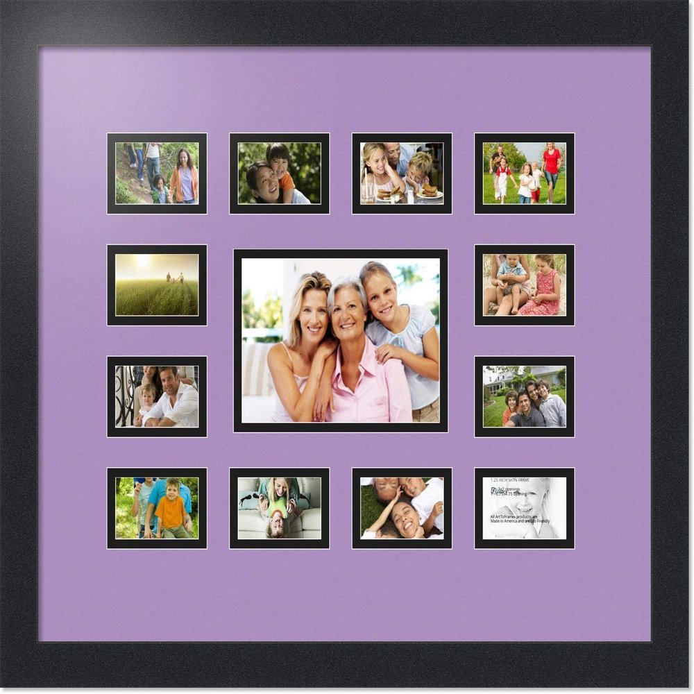 Art to Frames Double-Multimat-569-805/89-FRBW26079 Collage Photo Frame Double Mat with 1-4.75x6.75 and 12-2x3 Openings and Satin Black Frame