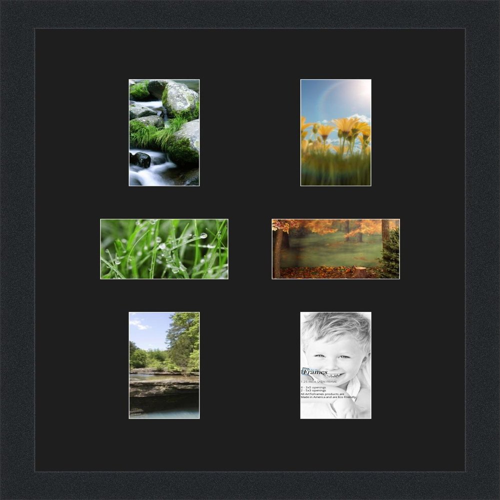 Art to Frames Double-Multimat-475-89/89-FRBW26079 Collage Photo Frame Double Mat with 6 - 3x5 Openings and Satin Black Frame