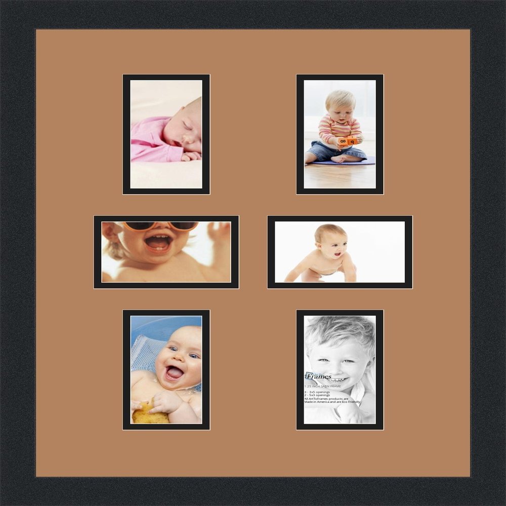 Art to Frames Double-Multimat-475-771/89-FRBW26079 Collage Photo Frame Double Mat with 6 - 3x5 Openings and Satin Black Frame