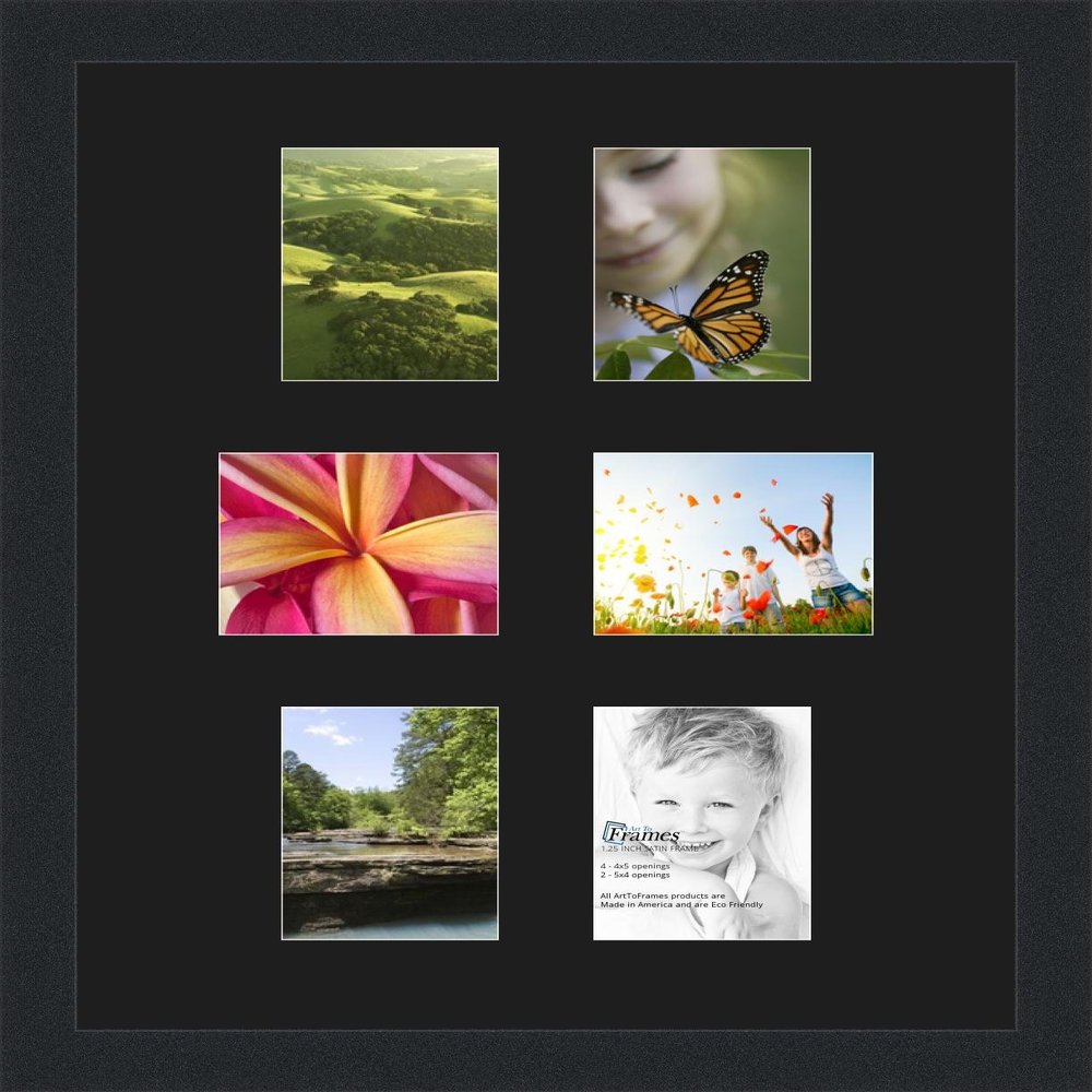 Art to Frames Double-Multimat-476-89/89-FRBW26079 Collage Photo Frame Double Mat with 6-4x5 Openings and Satin Black Frame
