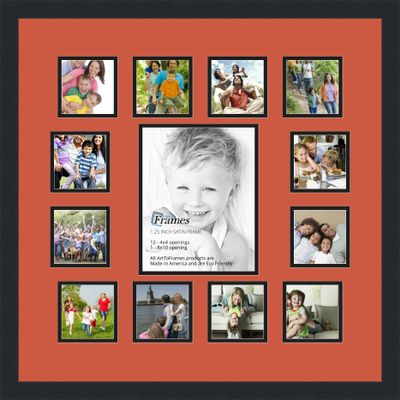 Art to Frames Double-Multimat-624-693/89-FRBW26079 Collage Photo Frame Double Mat with 1-8x10 and 12-4x4 Openings and Satin Black Frame
