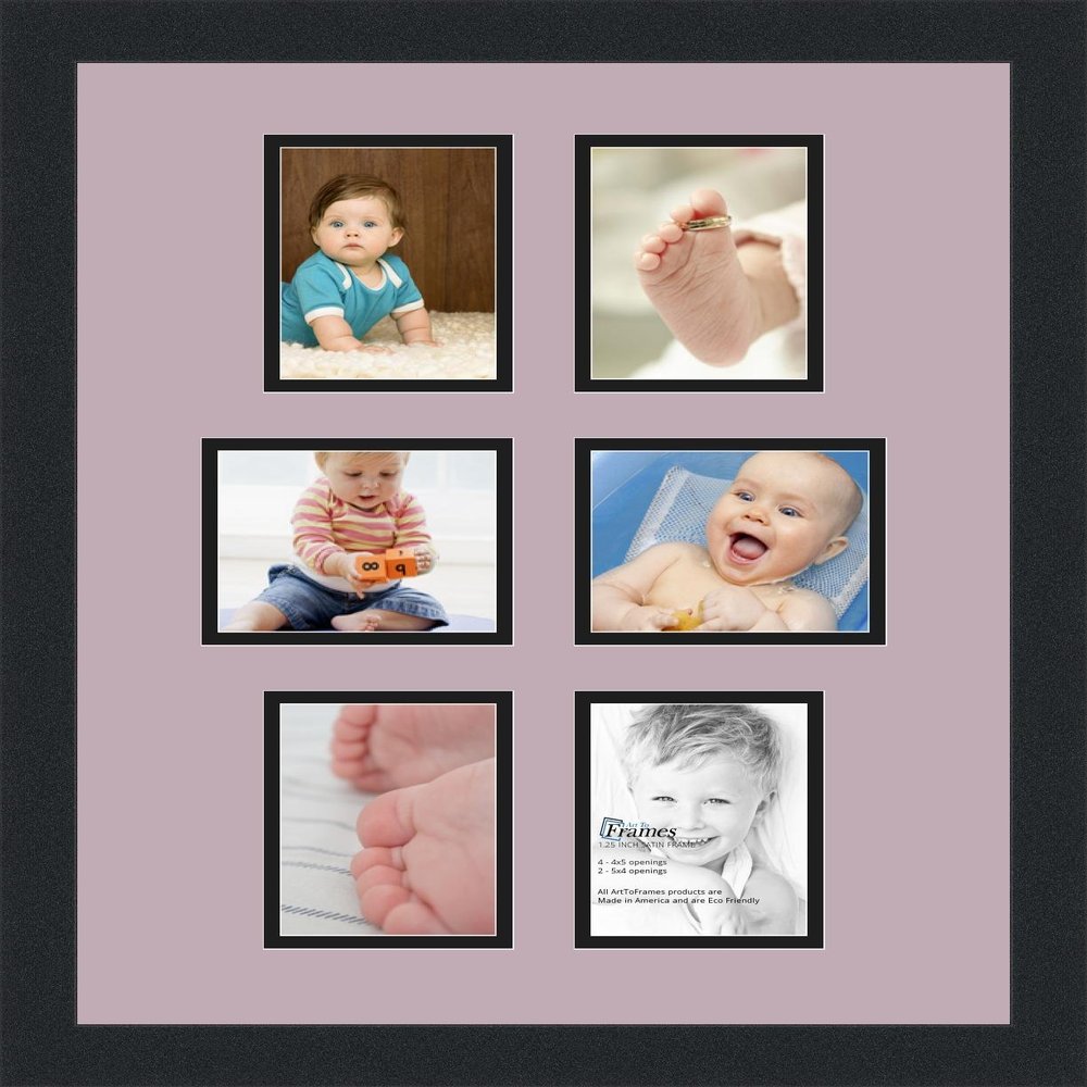 Art to Frames Double-Multimat-476-805/89-FRBW26079 Collage Photo Frame Double Mat with 6-4x5 Openings and Satin Black Frame