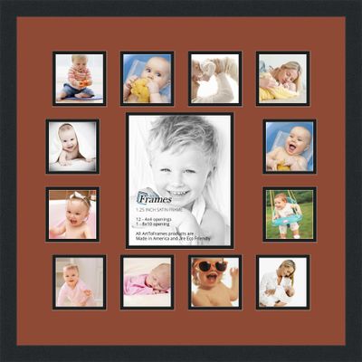 Art to Frames Double-Multimat-624-766/89-FRBW26079 Collage Photo Frame Double Mat with 1-8x10 and 12-4x4 Openings and Satin Black Frame