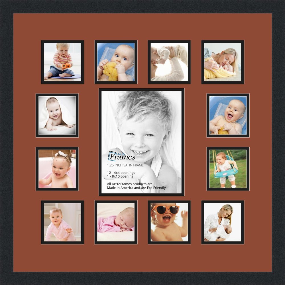 Art to Frames Double-Multimat-624-766/89-FRBW26079 Collage Photo Frame Double Mat with 1-8x10 and 12-4x4 Openings and Satin Black Frame