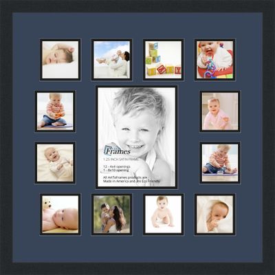 Art to Frames Double-Multimat-624-837/89-FRBW26079 Collage Photo Frame Double Mat with 1-8x10 and 12-4x4 Openings and Satin Black Frame