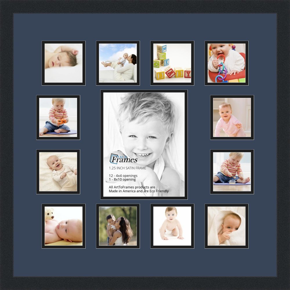Art to Frames Double-Multimat-624-837/89-FRBW26079 Collage Photo Frame Double Mat with 1-8x10 and 12-4x4 Openings and Satin Black Frame