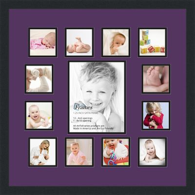 Art to Frames Double-Multimat-624-849/89-FRBW26079 Collage Photo Frame Double Mat with 1-8x10 and 12-4x4 Openings and Satin Black Frame