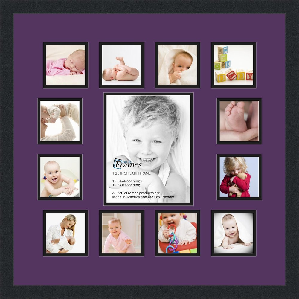 Art to Frames Double-Multimat-624-849/89-FRBW26079 Collage Photo Frame Double Mat with 1-8x10 and 12-4x4 Openings and Satin Black Frame