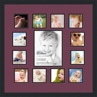 Art to Frames Double-Multimat-624-815/89-FRBW26079 Collage Photo Frame Double Mat with 1-8x10 and 12-4x4 Openings and Satin Black Frame