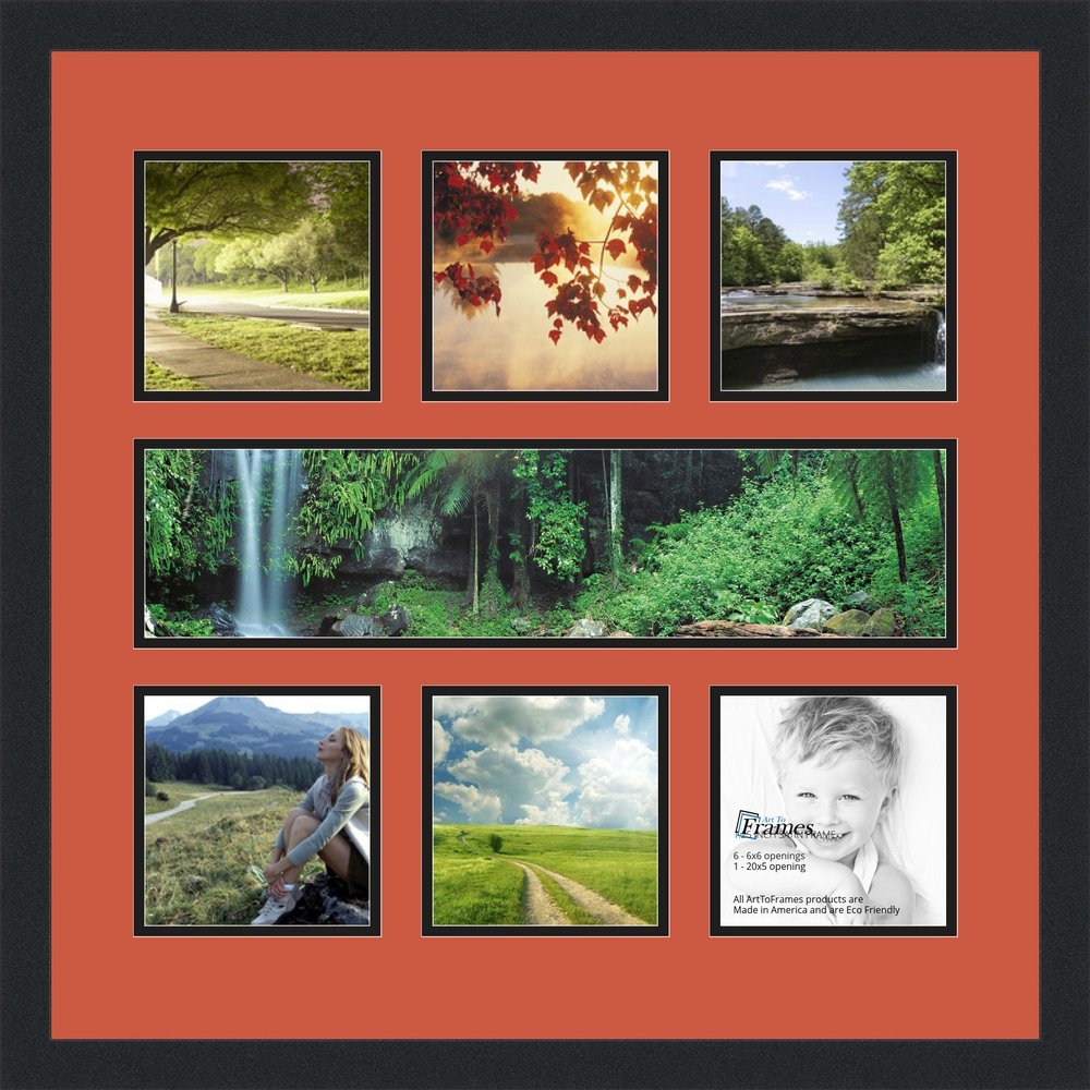 Art to Frames Double-Multimat-619-693/89-FRBW26079 Collage Photo Frame Double Mat with 1-5x20 and 6-6x6 Openings and Satin Black Frame