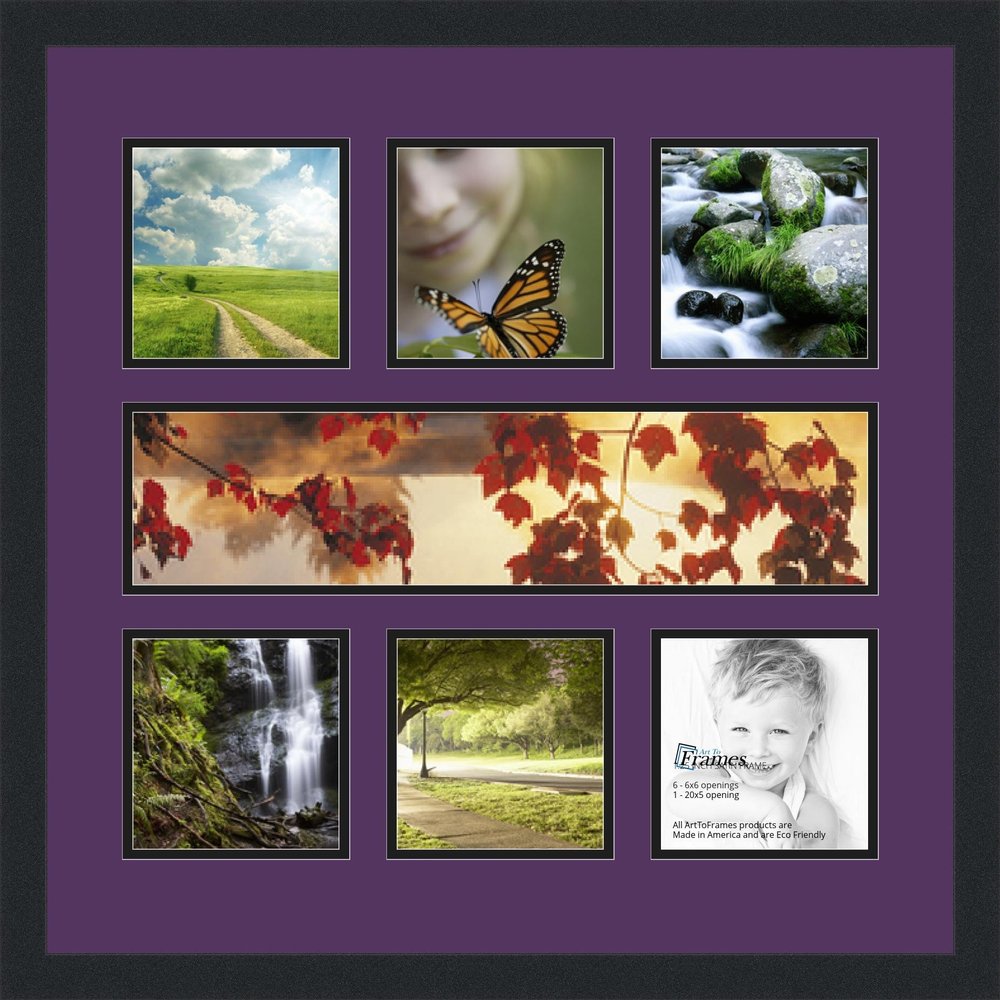 Art to Frames Double-Multimat-619-849/89-FRBW26079 Collage Photo Frame Double Mat with 1-5x20 and 6-6x6 Openings and Satin Black Frame