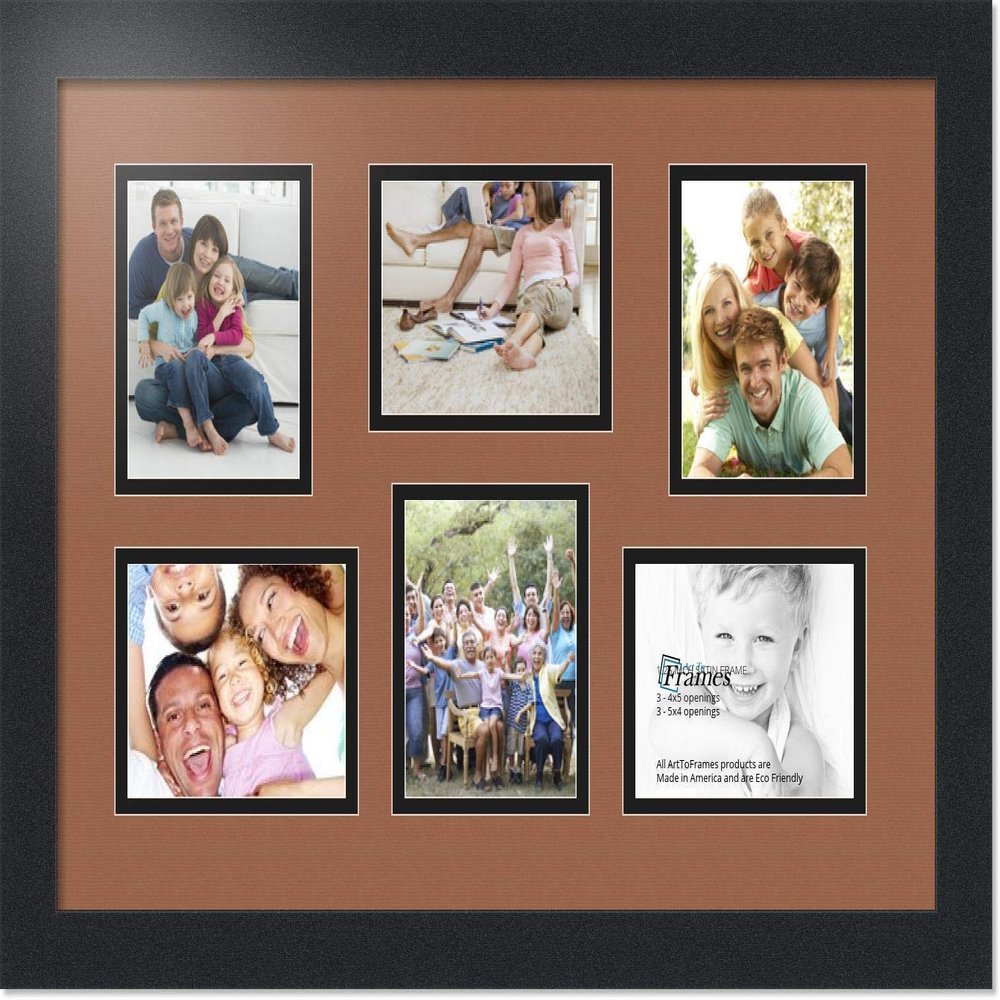 Art to Frames Double-Multimat-353-771/89-FRBW26079 Collage Photo Frame Double Mat with 6 - 4x5 Openings and Satin Black Frame