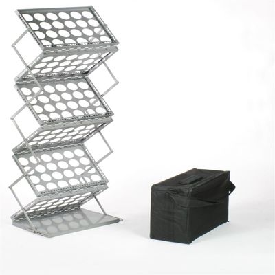 Displays2go Metal Portable Magazine Rack with 6 Pockets Canvas Carrying Bag - Silver (LRJNYA3SLV)