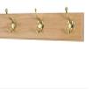 Solid Oak Coat Rack with Solid Brass Hat and Coat Style Hooks - Made in The USA (Natural, 15" x 3.5" with 3 Hooks) view 1