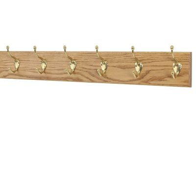 Solid Oak Coat Rack with Solid Brass Hat and Coat Style Hooks - Made in The USA (Golden Oak, 36" x 3.5 with 7 Hooks)