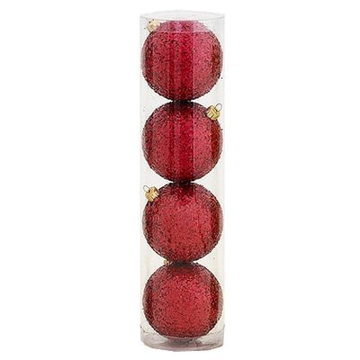 Kurt S. Adler Shatterproof Ball Ornaments Red Glittered 80MM 4 Piece Set