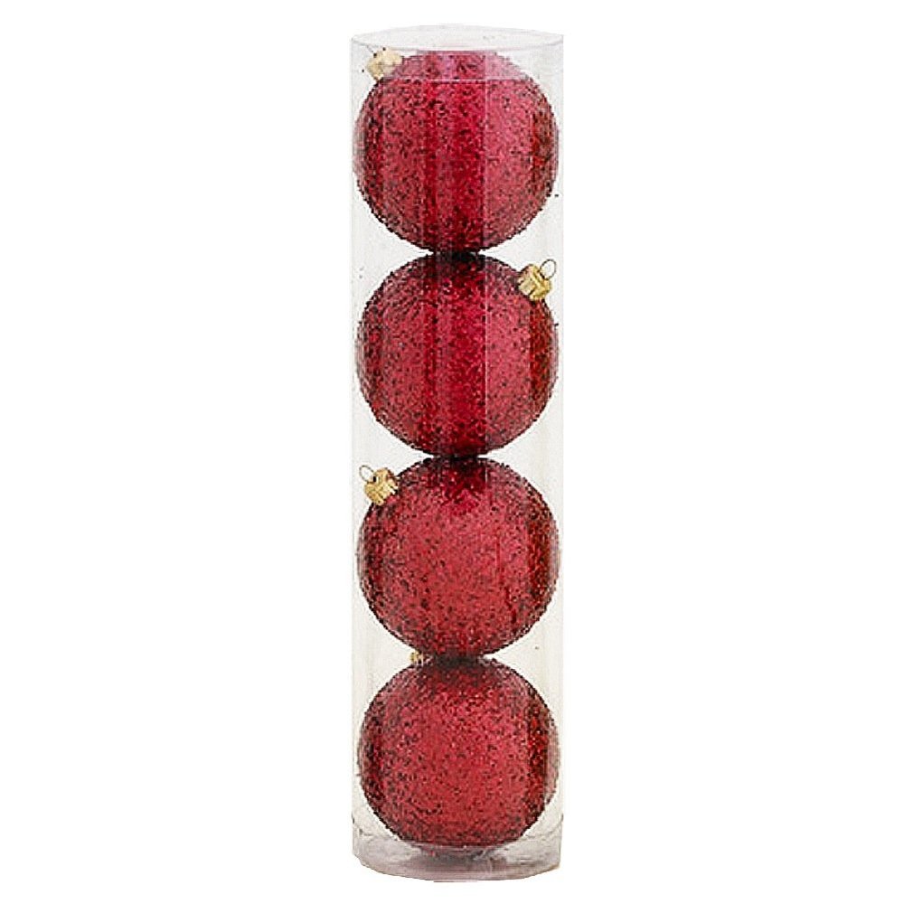 Kurt S. Adler Shatterproof Ball Ornaments Red Glittered 80MM 4 Piece Set