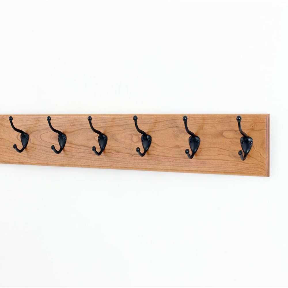 Solid Cherry Wall Mounted Coat Rack with Oil Rubbed Bronze Wall Coat Hooks - 4.5" Utra Wide Rail Made in The USA (Natural 30.5" x 4.5" Ultra Wide with 6 Hooks)