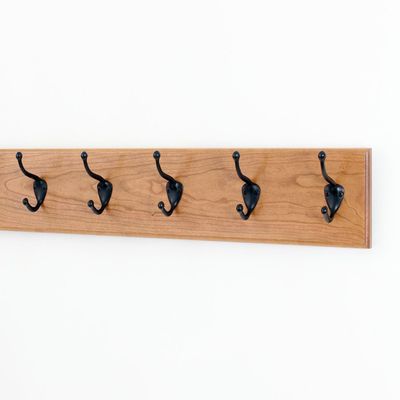 Solid Cherry Wall Mounted Coat Rack with Oil Rubbed Bronze Wall Coat Hooks - 4.5" Utra Wide Rail Made in The USA (Natural 25.5" x 4.5" Ultra Wide with 5 Hooks)